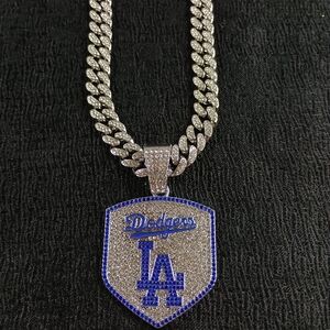 LA Los Angeles Dodgers 20 Inch Necklace Pendant Cuban Chain Link MLB Baseball